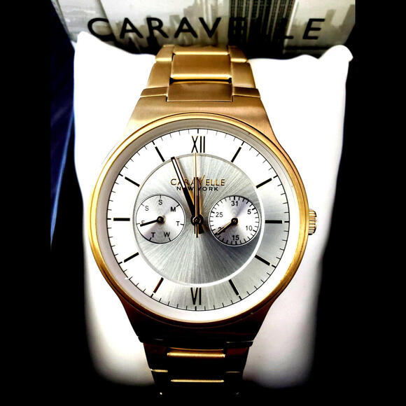 Caravelle Bulova Men's Day‎ Date Dress Watch Sunburst Dial - Picture 1 of 9